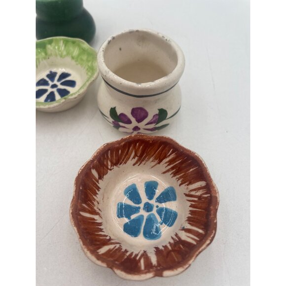 Vintage Miniature Ceramic Dishes & cups Hand-Painted Floral Designs Mexican Rust - Picture 5 of 10